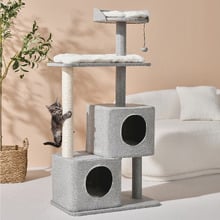 Wabi Sabi Faux Linen Double Cubby Cat Tree